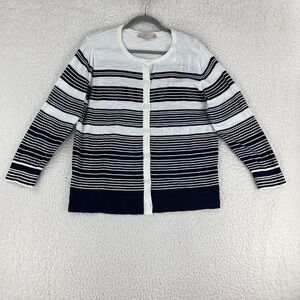 LOFT Blue Navy Button-Up Cardigan Sweater 3/4‎ Sleeve Knit Crew Neck Size XL